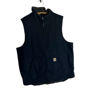 Men’s Carhartt Vest Large Tall Navy Blue Sherpa Lined Coat Like New